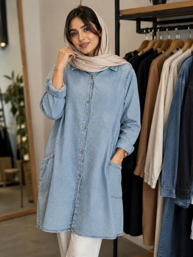 مانتو جین کاغذی جیب خورجینی